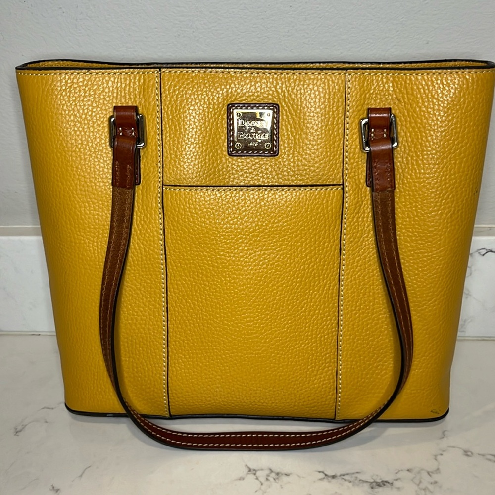 Dooney & Bourke Pebble Grain Small Lexington Pebbled Leather Mustard Tote Bag - Picture 3 of 12
